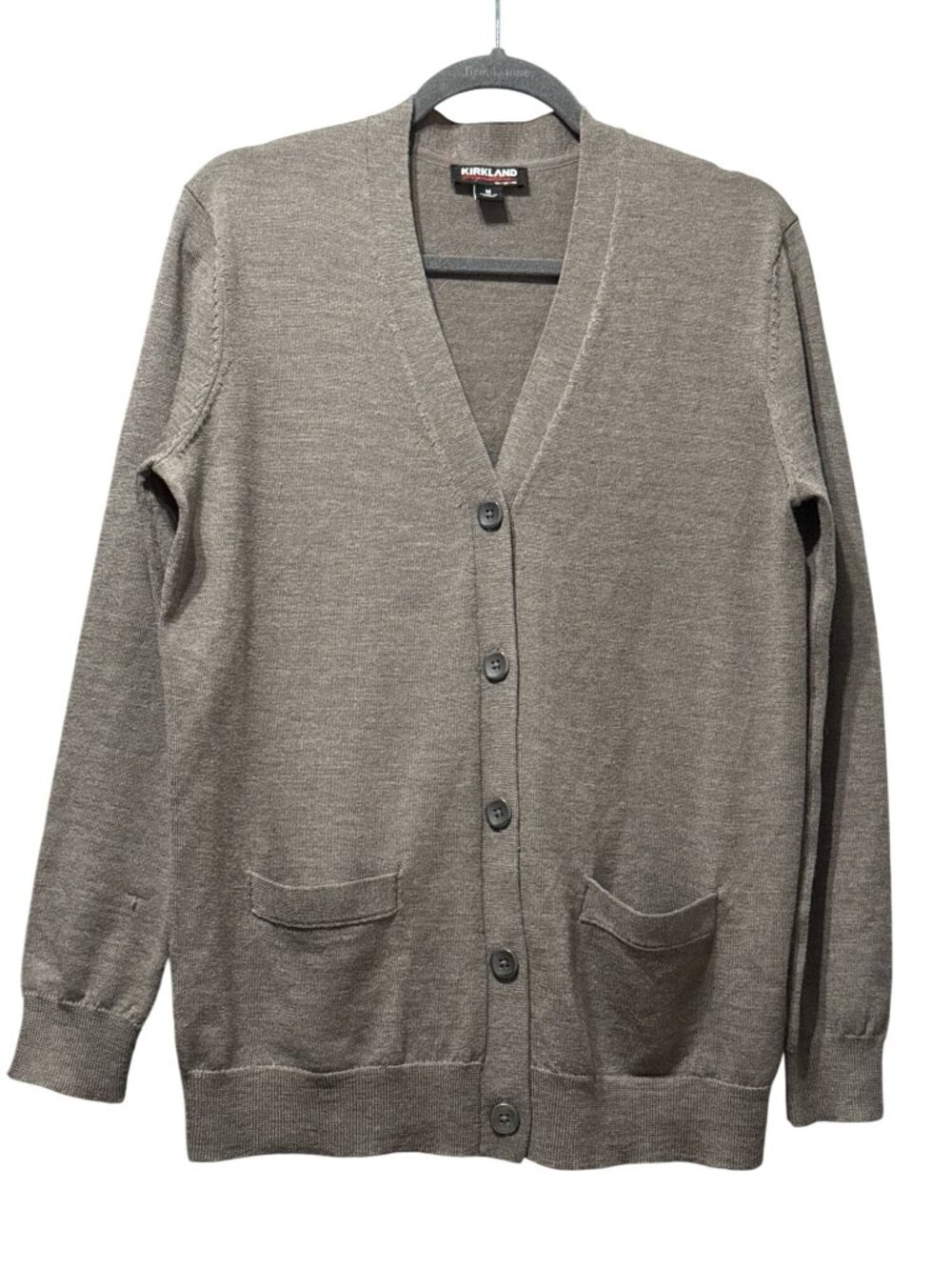 Ladies 100% Extra Fine Merino Wool Kirkland Cardigan Medium Button Front Taupe